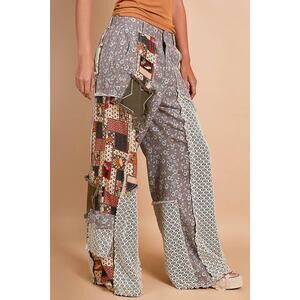 POL Patchwork Pants Wide Leg Boho Crochet Artsy Festival Statement Size M